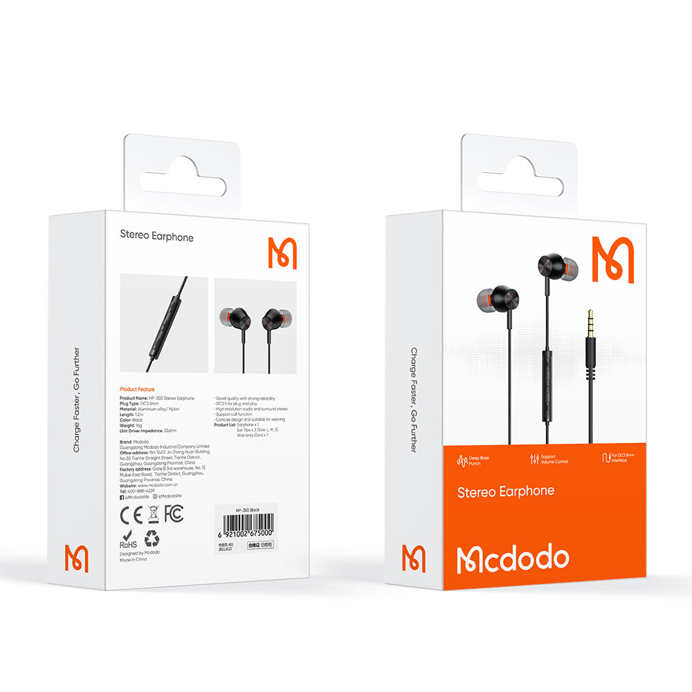 MCDODO HP-3500 MDD Wired Headphone with Microphone Volume Control 3.5mm Jack Stereo Sound Earphone MCDODO HP-3500 MDD Wired Headphone with Microphone Volume Control 3.5mm Jack Stereo Sound Earphone